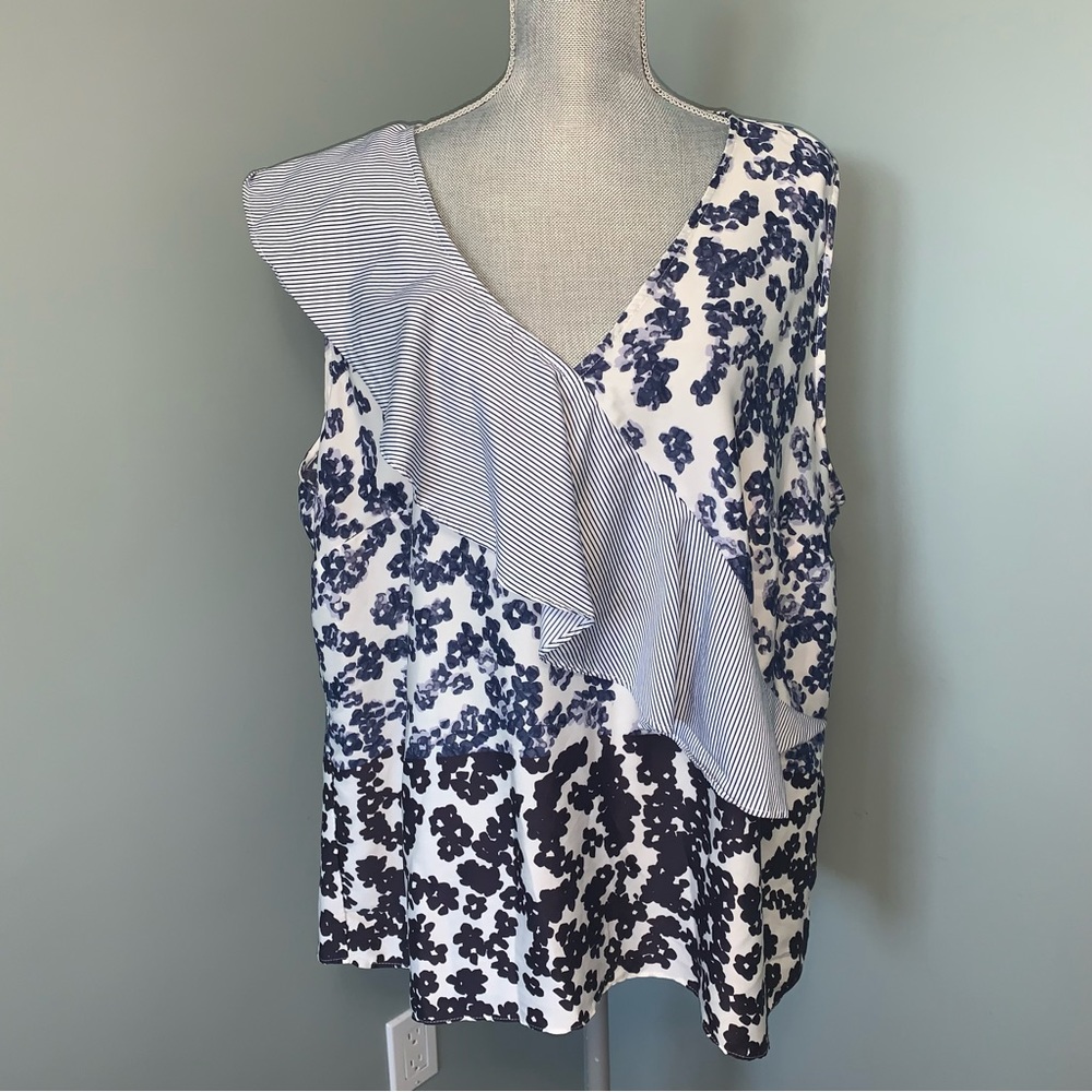 RACHEL RACHEL ROY Ruffle striped floral blouse plus size 3X office wear casual